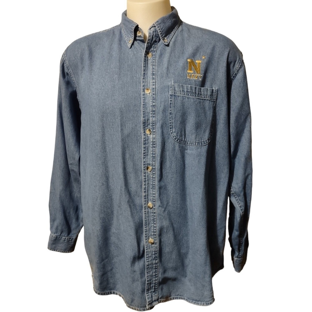 Tiger Hill Denim Shirt XL Mens X-Large Embroidered Navy Long‎ Sleeve Button Down